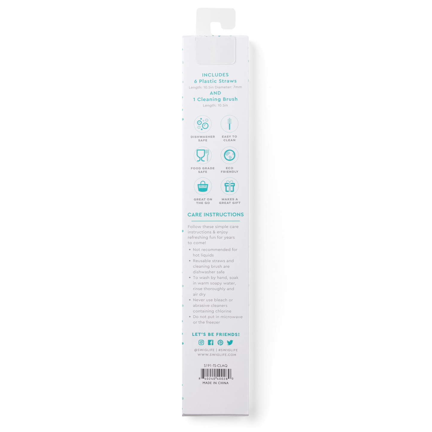 Swig Life - Clear + Aqua Reusable Straw Set