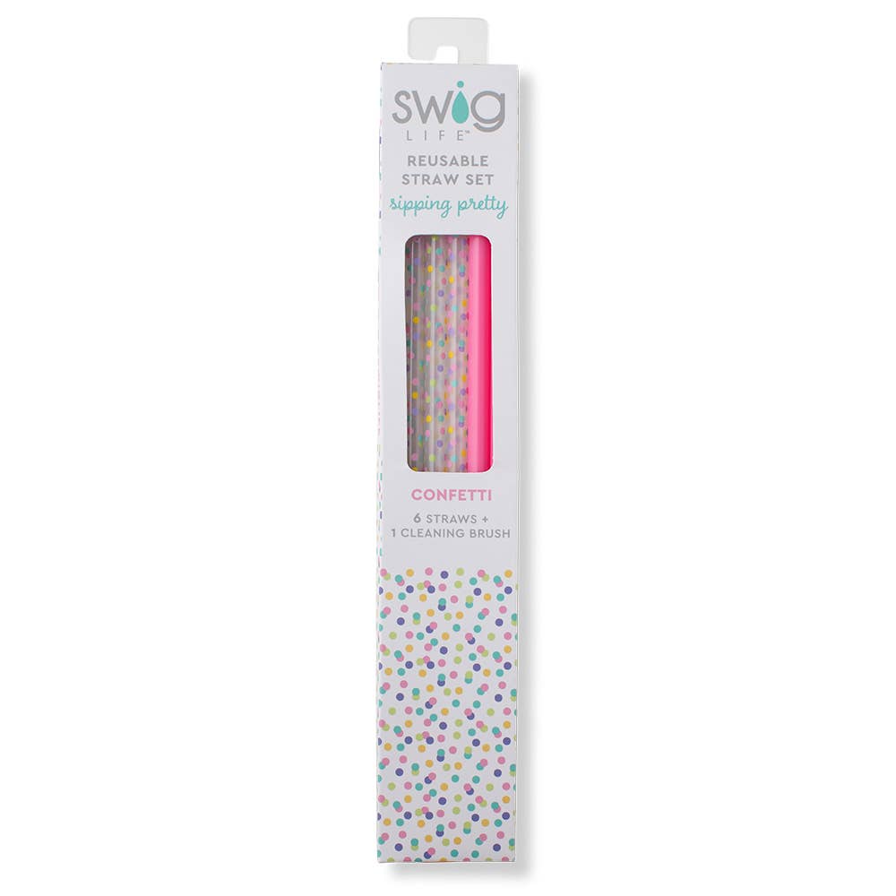 Swig Life - Confetti + Pink Reusable Straw Set