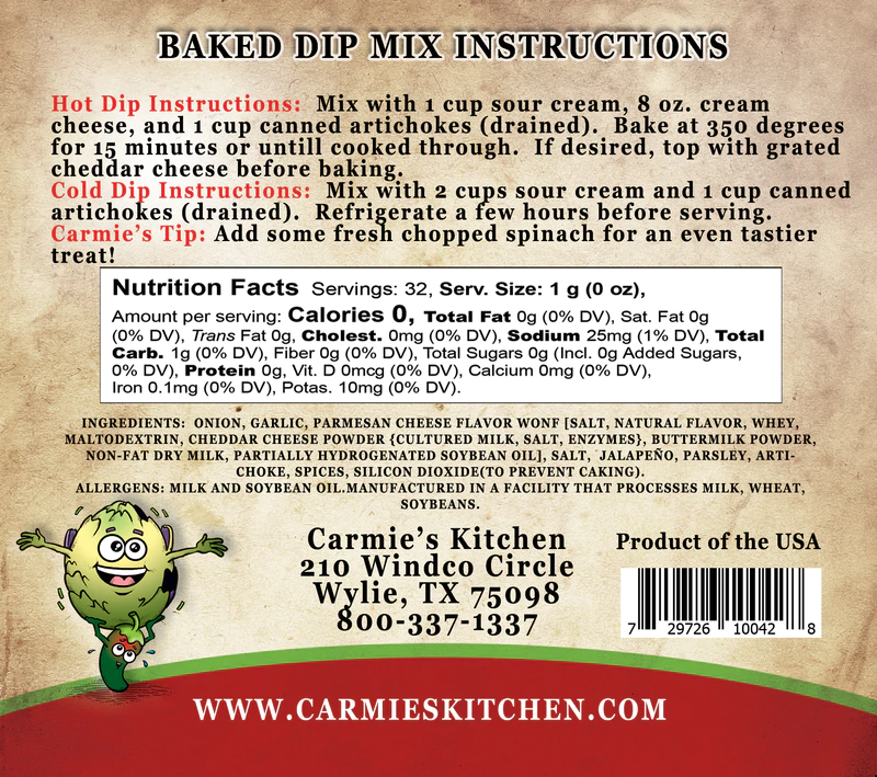 Carmie's Kitchen - Baked Artichoke Jalapeno Dip Mix