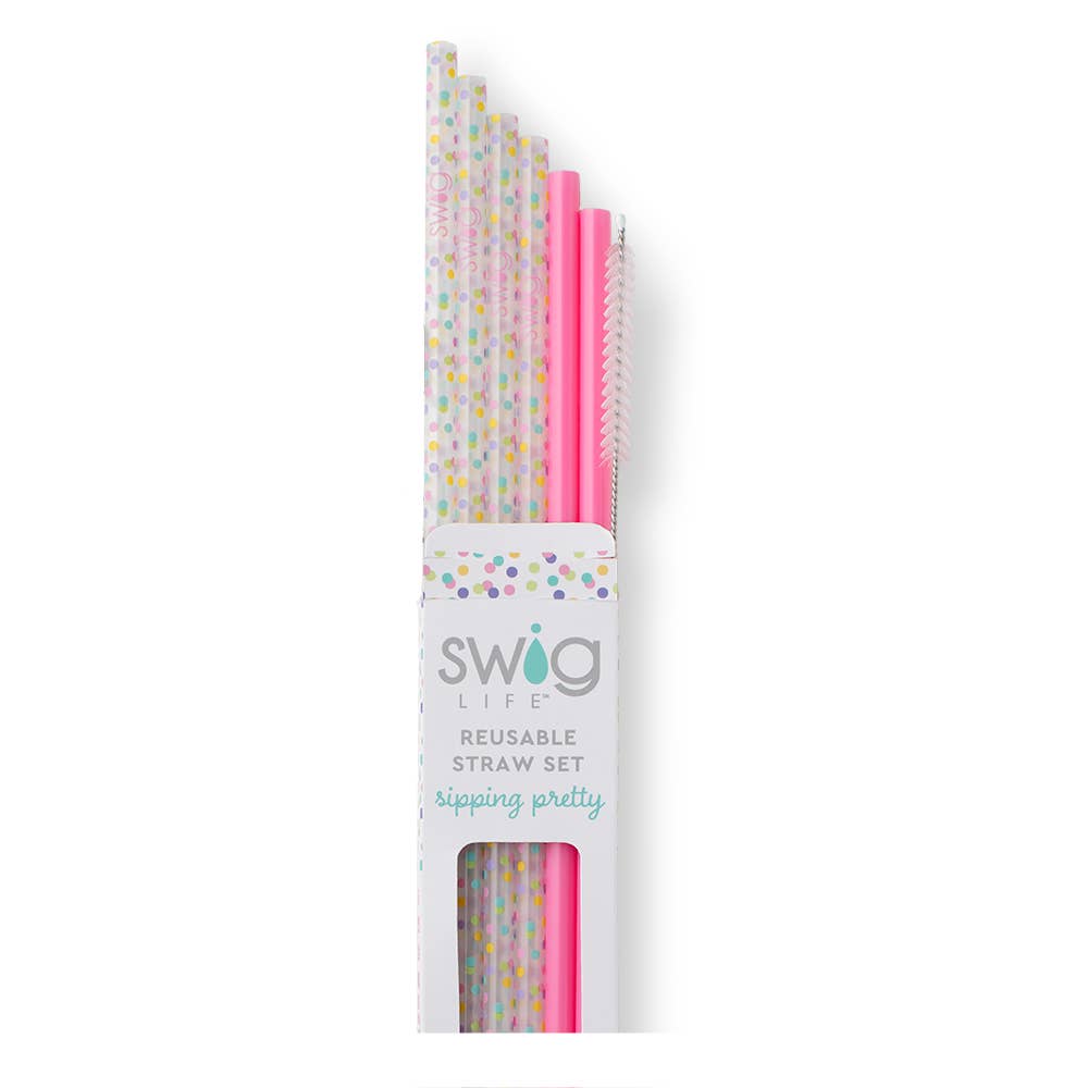 Swig Life - Confetti + Pink Reusable Straw Set