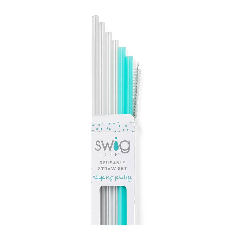 Swig Life - Clear + Aqua Reusable Straw Set