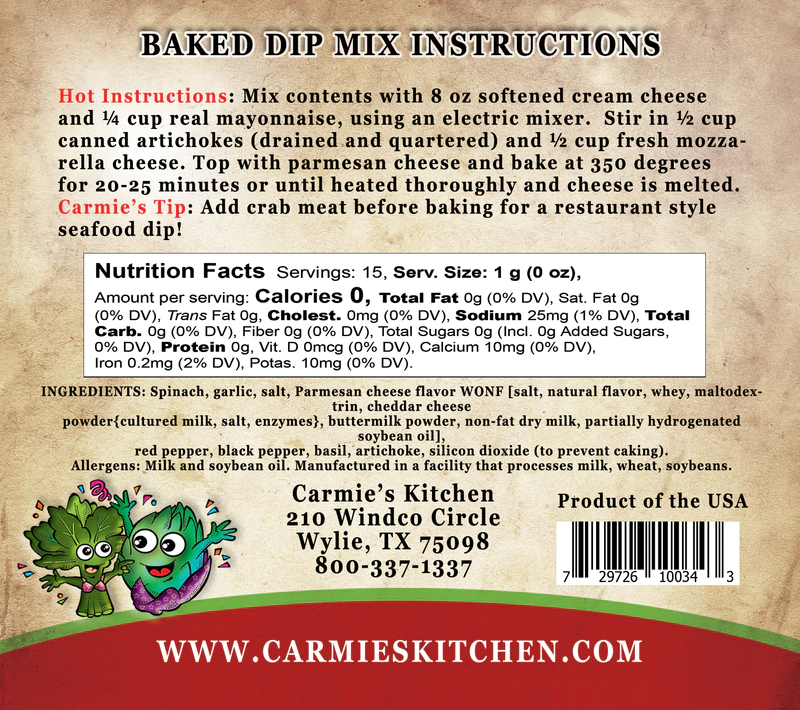 Carmie's Kitchen - Baked Spinach Artichoke Dip Mix